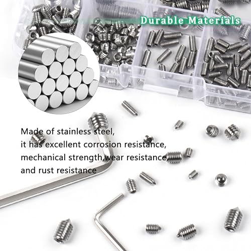 Nivithi 520 Madenschrauben Set,Kegel Kugelkopf Schrauben M3/M4/M5/M6/M8,Edelstahl Schrauben Set,Madenschrauben M4 & Madenschraube M6,Innensechskantschrauben für Türgriffe mit 5 Stk.Sechskantschlüsseln