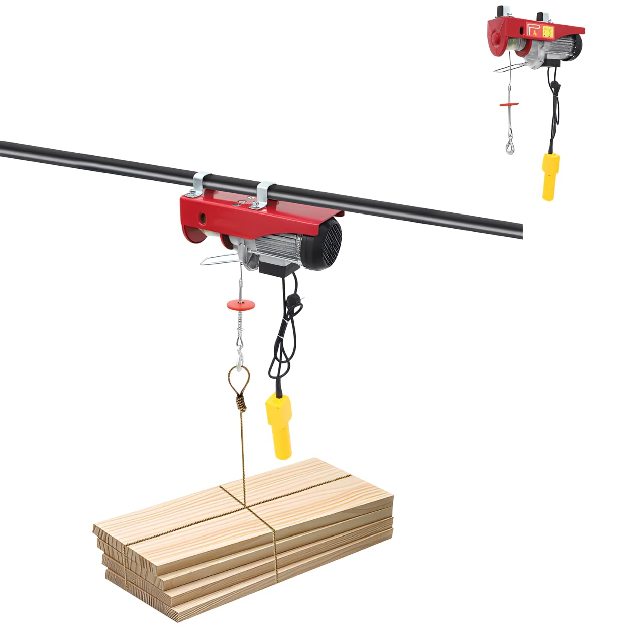 Verricello elettrico, cavo elettrico da 400 kg fino a 800 kg, altezza di sollevamento 12 m, motore in alluminio da 1300 W, velocità di sollevamento 10 m/min, copertura di sollevamento, gancio singolo