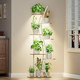 MJOMKN 62' Plant Stand Indoor with Grow Lights - 7 Tiered Tall Metal Plant Shelf - Corner Wooden Plant Stand for Indoor Plants Multiple, Large S-Shape Flower Rack Holder for Living Room, Garden, Patio Decor