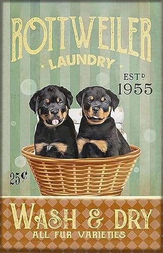 Rottweiler Dogs Retro Metal Tin Sign, Laundry Dogs Poster Vintage Toilet Cave Bar Home Bathroom Wall Decoration Sign 8x12inch