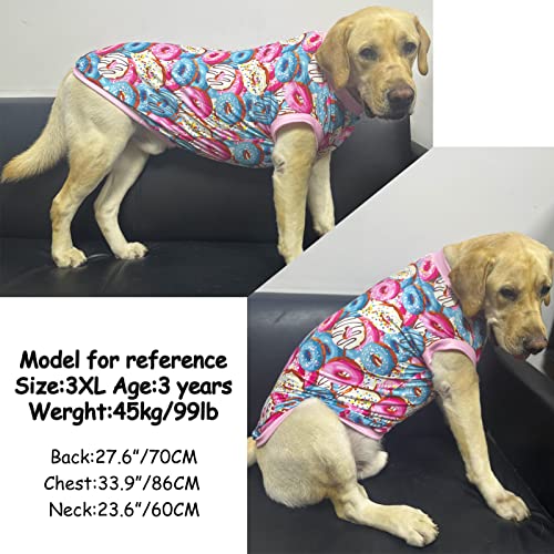 Pripre 2 Pack Dinosaur+Colorful Doughnut Cute Prints Dog Vest T-Shirt For Large Dog (Xl,Dinosaurdoughnut) #TOP6