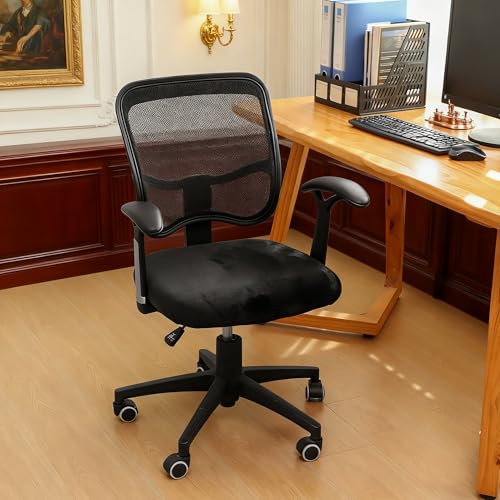 Image of FORCHEER Office Chair Replacement Seat Cover Black Stretch Velvet Deak Chair Seat Cushion Cover 20x20inch 1 Piece Washable