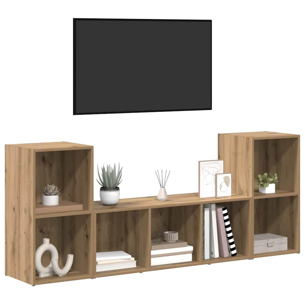 Set di mobili per TV a parete, in legno marrone, 3 pezzi, con spazio e ripiani, moderna credenza bassa per soggiorno, camera da letto e gaming