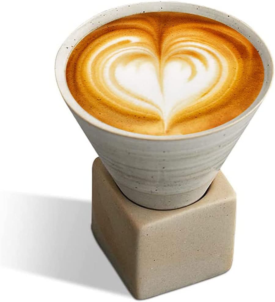 REVHQ Coarse Ceramic Coffee Cup With Base，200ml/6.7oz Creative Conical Porcelain Cup Coffee Tea Latte Milkshake Ceramic Tea Cup