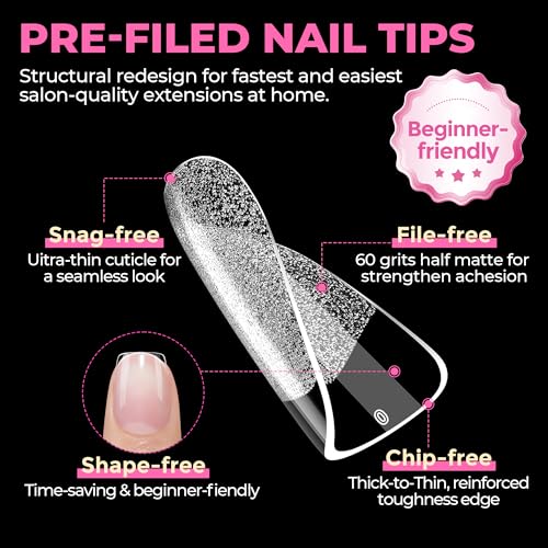 Image of UNA GELLA Short Square Nail Tips 504PCS Pre Etched Extra Short Soft Gel Fake Nails Tips for Women DIY Squoval Press On Nails Extension French Style Salon Full Cover Acrylic Tips 12 Sizes