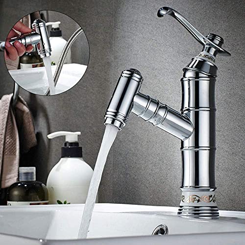 Robinet mitigeur à levier unique en laiton antique style rétro pour vasque