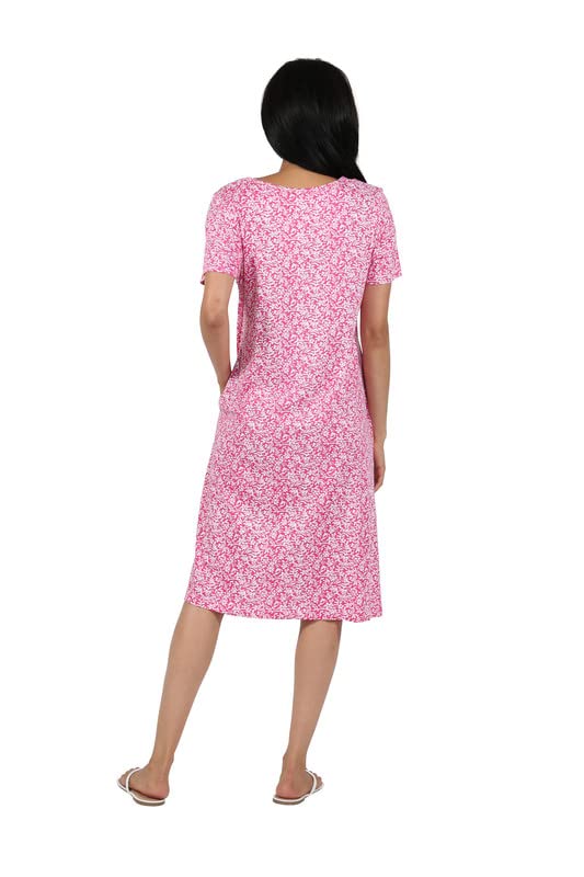 Image of LA CERA Women's Cotton Sun Dresses A-Line with Scoop Neck, Short Sleeves, Side Pockets, Floral Patterns, Machine Wash