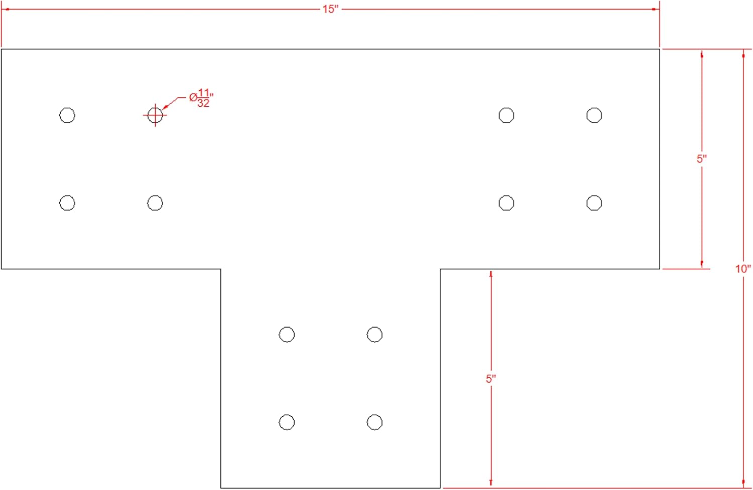 6" Structural Design Tee Bracket for 6x6 Post, 6 Inch T Bracket Bolt Plate, T Support Bracket, Pergola Bracket, 6 inch, Truss Plate