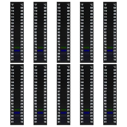 Image of 10PCS Aquarium Thermometer Strips, 61-122℉(15-50C), Fish Tank Thermometer, Fish Tank Test Temperature Strips Display for Fermenting, Brewing, Wine, Beer, Aquariums