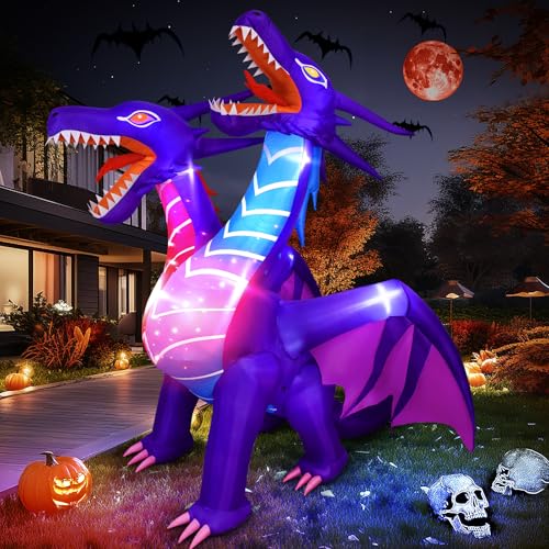 Max Fun Halloween Inflatables Dragon Decorations with LED Build-in Halloween Yard Decoration Blow Up Inflatables for Outdoor Indoor Garden Lawn (8FT-Halloween Inflatables Dragon)