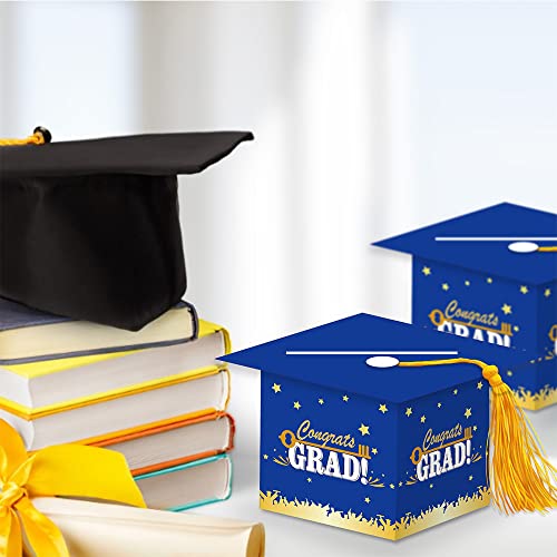 Image of 2026 Graduation Party Card Box, Blue Gold Congrats Cap Card Holder Box with Tassel for 2026 Graduation Party Decoration