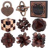 8 Pcs Brain Teaser Puzzles for Adults Teens - Metal Puzzles 3D Puzzle Game Toys for Adults Teens - Wooden...