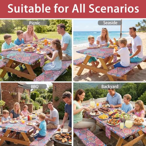 Jobunai Picnic Table Cover with Bench Covers Fitted Wrinkle Free Camping Table Cloths Hiking Glamping Supplies Travel Trailers Cooking Essential Holiday Festival Decor Gifts for Adult Who Want Nothing by Jobunai - Used condition - Image 6