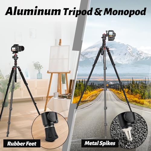 JOILCAN Tripod for Camera, 81" Aluminum Camera Tripod Monopod for DSLR, Heavy Duty Travel Tripods for Spotting Scope Binoculars Laser Level, Payload 35Lb - Thumbnail 6