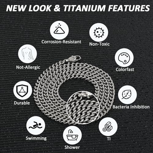 SanThree Solid Pure Titanium Cuban Link Chain 3.5mm Finely Polished Skin Friendly Shinny Curb Chain Necklace for Women Men Sensitive Skin Valentines Birthday Gifts2