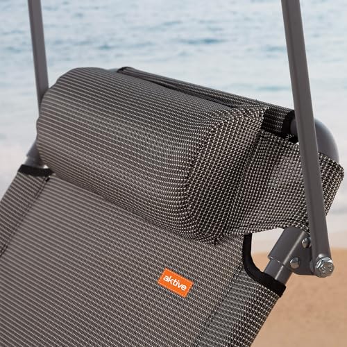 Aktive 62288 - Lettino Prendisole Pieghevole Con Ombrellone Grigio, Antiribaltamento, Reclinabile In 3 Posizioni, Materiale: Acciaio E Textilene, Dimensioni: 193X53X30Cm - 4