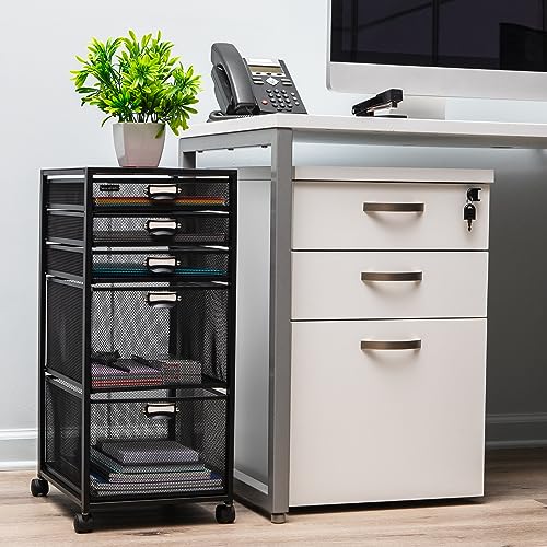 Image of Mind Reader 5TWHEEL-BLK 5-Tiered Cabinet, Rolling Mesh, Metal, File, Utility, Office Storage, Heavy Duty Multi-Purpose Cart, Black 5 Drawer
