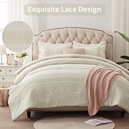Semech King Size Comforter Set, Ultra Soft Lace Bedding Comforters King Size, 3 Piece Dark Ivory King Comforters For King Bed With 2 Pillow Shams (Champagne Ivory, 106"X90") #TOP2