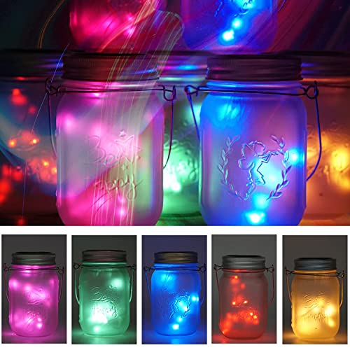 10 Pack 30 Led Solar Mason Jar Lid String Lights,Fairy Lights String Lids Lights Including 10 Pcs Hangers,For Indoor Outdoor Wedding Patio Garden Party Decorations Gift(No Jars) (5 Colors) #TOP2