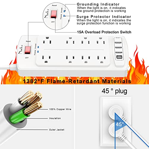 50% Off Nuetsa Surge Protector Power Strip with 8 Outlets & 4 USB Ports - Image 6