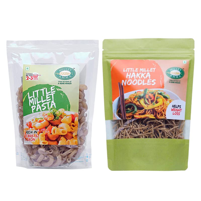 Millet Amma Little Millet Pasta-180gm + Little Millet Hakka Noodles-180gm, Combo Pack - 360 Gms, Easy & Ready to Cook, Zero Maida & 100% Vegan, Best Choice for Instant Breakfast & Dinner (B0BS6L6FJ7) Amazon Price History, Amazon Price Tracker