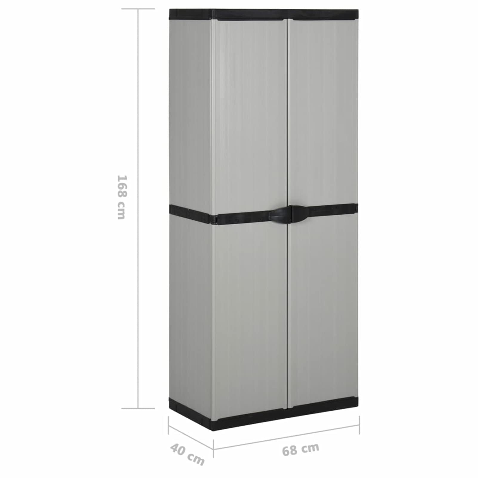 Homgoday Armario de jardín con 3 estantes, gris y negro, 68 x 40 x 168 cm, muebles de jardín, organizador para herramientas de exterior, para patio, patio trasero, cómoda, terraza, armario 3067