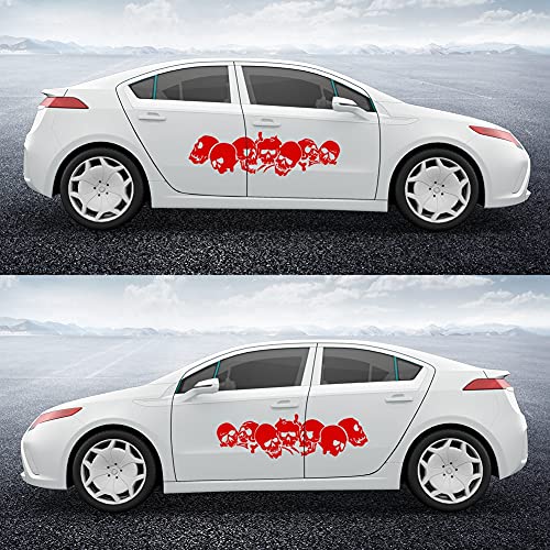 Image of Skull Pattern Auto Side Body Decals Sticker Skull Row Graphics Car Racing Sport Decoration Sticker Self Adhesive Vinyl Sticker 59.06'' x 15.75'', Red