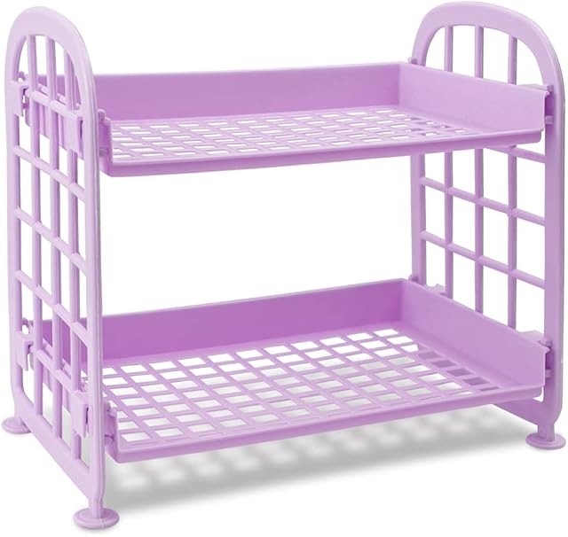 QUMENEY Desktop Rack Cosmetic Stationery Storage Holder, 2-Tier Multifunctional Plastic Shelf Makeup Organizer for Skincare Office Kitchen Bedroom Bathroom Home Light Purple