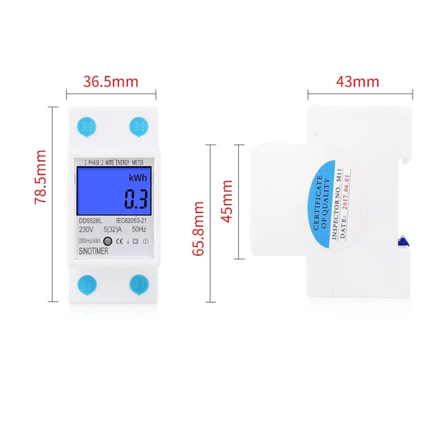 Backlit Single Phase Two Wire LCD Digital Display Wattmeter Power Consumption Energy Meter kWh AC 230V 50Hz 110V 60Hz Din Rail(120V 60Hz)