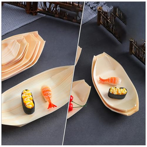 Platos desechables de madera forma barco 60 piezas miniatura 4