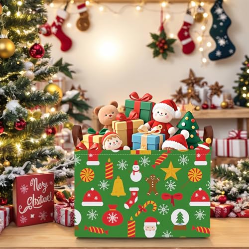 Image of Empty Large Christmas Basket for Gifts Women Collapsible Storage Bin Kids Toy Box Holiday Decor (Snowflake Green)
