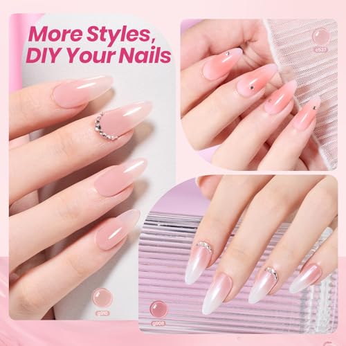 Image of Beetles Soft Tint Nude Gel Nail Polish Set - 23PCS 20 Colors Jelly Nude Pink Milky White Brown Base Color Concealer Sheer Translucent Base Glossy Matte Top Coat French Art Gift for Women