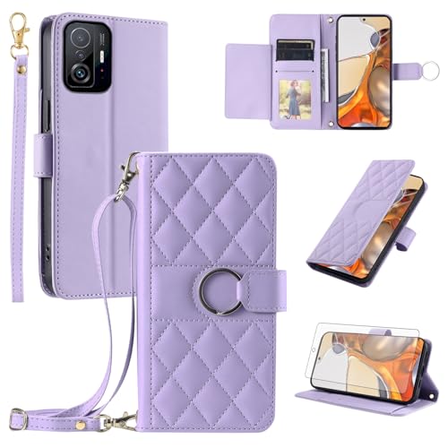 Étui Xiaomi Mi 11T Pro 5G en cuir violet Asuwish avec porte-cartes
