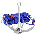 RIHEGIANT Stainless Steel Grappling Hook with Rope - Multifunctional Folding Survival Claw with 4-Claw Stainless Steel Claw Carabiner