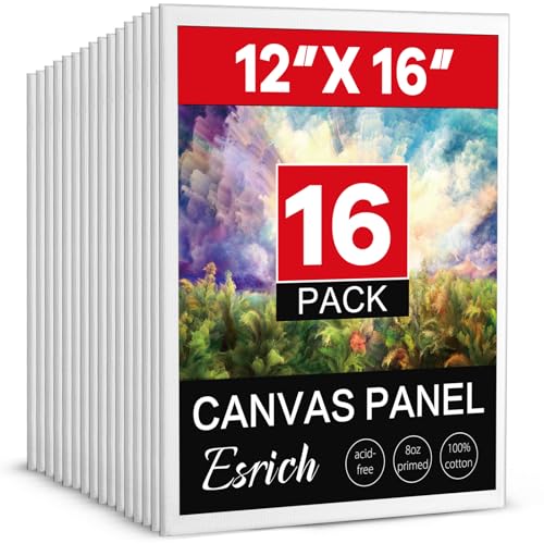 ESRICH Canvas for Painting 12x16 16 Pack Canvas Boards for Painting Cotton Primed Large Blank Canvases for Kids & Adults Painting Canvas Panels for Oil Watercolor Acrylic Paint Tempera.