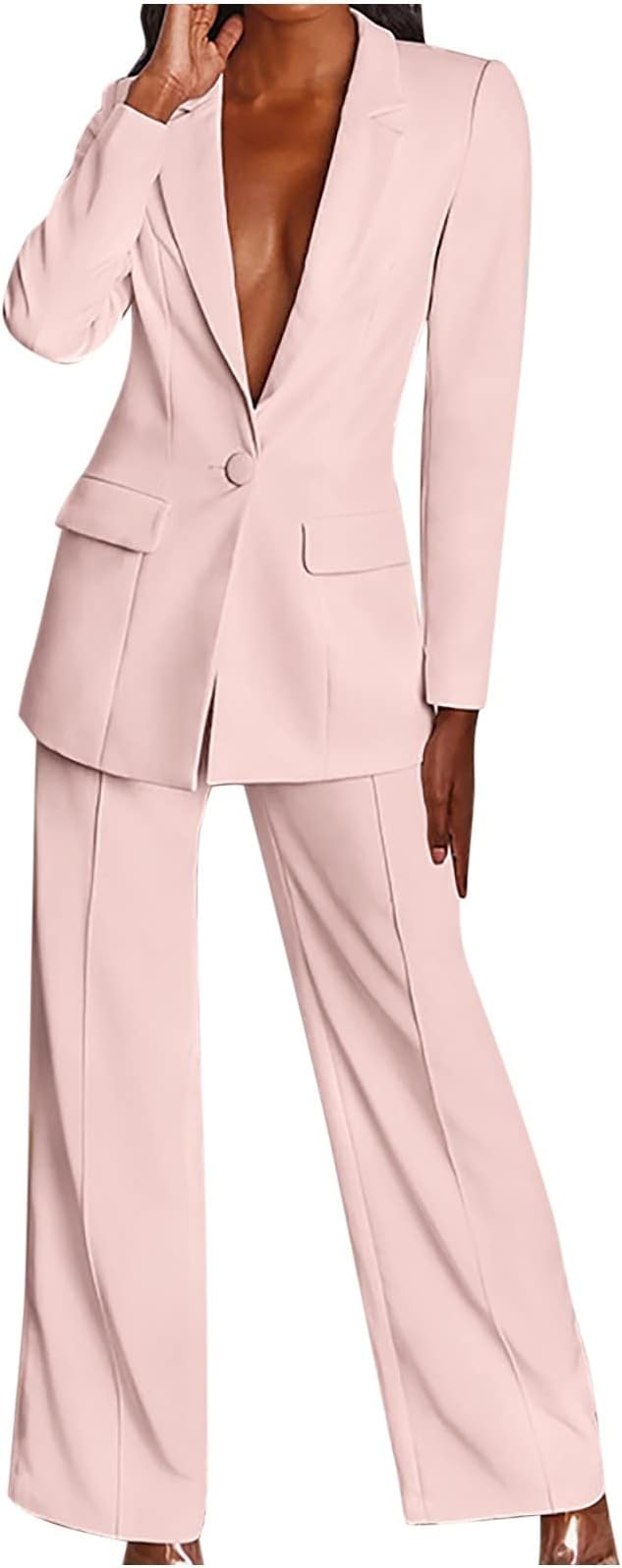 AMhomelyTrousers Suit for Women UK Clearance Ladies 2 Piece Outfits Elegant Blazer Sets Solid Open Front Long Sleeves Suit Jacket and Pencil Pants Vintage Wedding Office Work Formal Outfits
