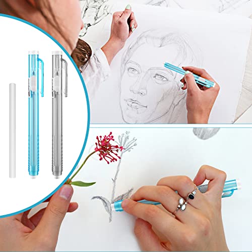 Tiesome Pen-Style Erasers, 2 Pcs Retractable Mechanical Eraser Pens With 6 Pcs Replacement Eraser Refills, Retractable Eraser Mechanical Eraser, Click Stick Erasers For Drawing Sketching Drafting Art #TOP1