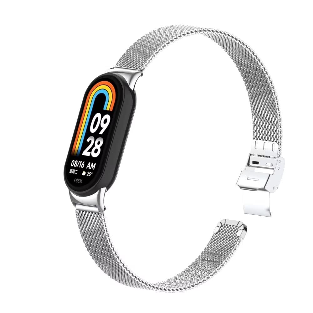 T-BLUER Compatible for Xiaomi Mi Smart Band 8 Strap,Mi Band 9 Stainless Steel Metal Replacement Band Bracelet Wristband Accessories for Xiaomi Smart Band 8/9