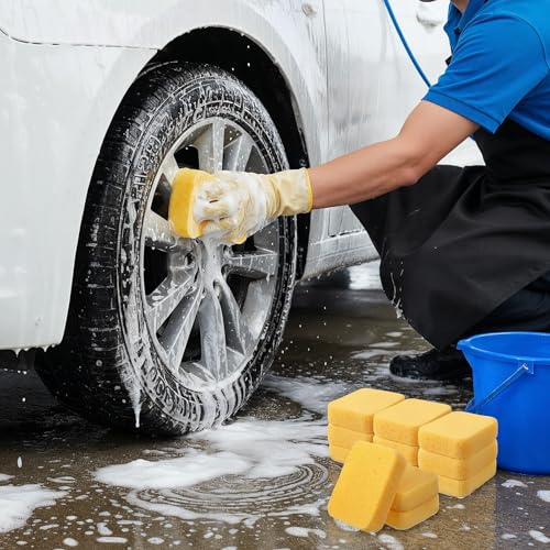 Afcabakila 12 Pcs Large Cleaning Sponges Bulk, 7.5x5.5x1.9 Inch Grout Car Wash Foam Sponge, Multipurpose Scrubber Sponge All Purpose for Kitchen, Tile, Car, Boat, Dishwashing, Crafts, Pottery, Yellow