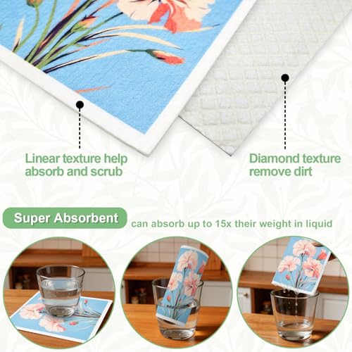 Image of 6 Pack Swedish Dishcloths for Kitchen, Reusable Absorbent Cleaning Cloths, Washable Quick-Drying Compostable Cleaning Rags for Home Housewarming Counter Wipes