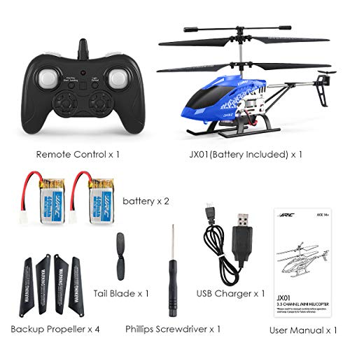 Helicopter with Remoter Control,JJRC 3.5CH Rc Helicopter Altitude Hold Helicopter with 2 Batteries for Kids,Gryo 2.4GHz LED Light for RTF Crash Resistance Helicopter Drone Gift Toy(Blue)
