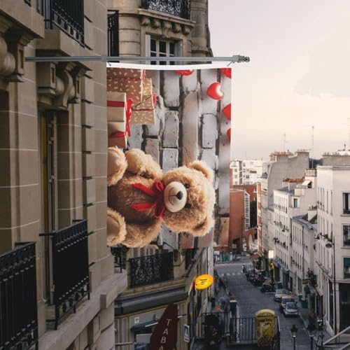 Cadeau de Saint-Valentin drapeau extérieur ours mignon pour couples
