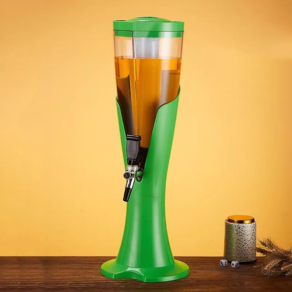 Distributore di Bevande A Torre da 3 Litri/0,8 Galloni con Torcia A LED Colorata, Rubinetto E Tubo per Il Ghiaccio, Distributore di Bevande Fredde da Tavolo,Verde