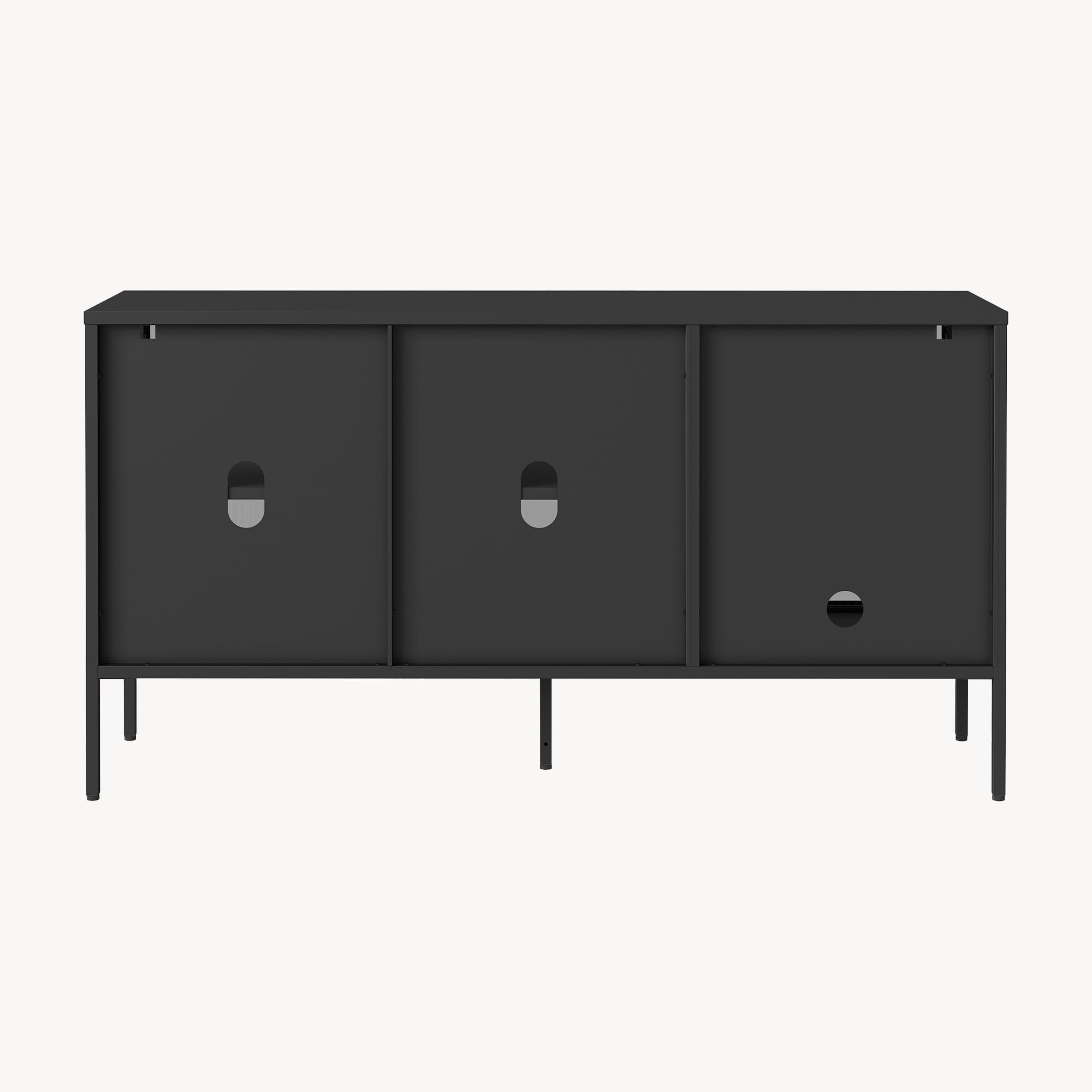 [en.casa] Mobile TV Credenza Industriale in Acciaio Nero con 3 Ante in Vetro Scanalato Madia Moderna per Soggiorno con Ripiani e Passacavi 80x150x40 cm