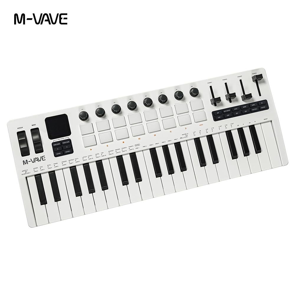 SMK-37 PRO Teclado MIDI de 37 teclas con sintetizador DX-7 FM, MIDI inalámbrico y secuenciador de 8 patrones, pantalla de 1.54 pulgadas, almohadillas RGB, arpegiador y con 16 almohadillas de batería