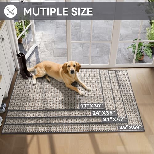 Image of Indoor Door Mat 24x72 Dirt Resistant and Absorbent, Non-Slip Rubber Backing Floor Mats, Easy Clean Low-Profile Doormat for Entryway, Front Door, Inside Entrance Gray