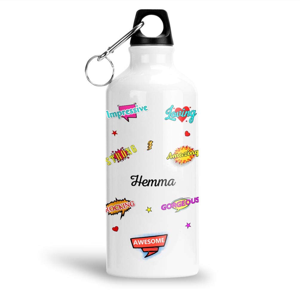 FABTODAY Aluminium White Sipper / Water Bottle 600 ML - Best Personalized Gift for Happy Birthday, Name - Hemma