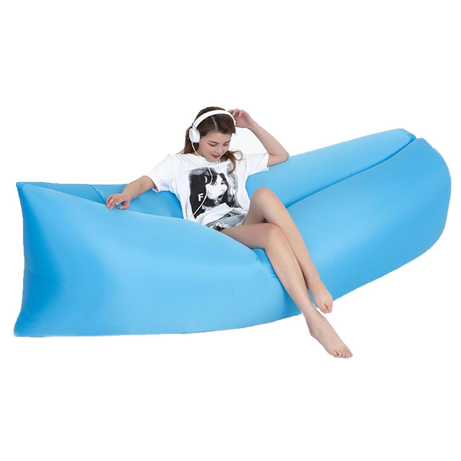 Inflatable Lounger Air Sofa, Waterproof Anti Air Leaking Inflatable Sofa, Portable Lazy Sofa, Outdoor Camping Mattress for Travelling, Beach Parties, Park, Backyard, Pool (Blue)