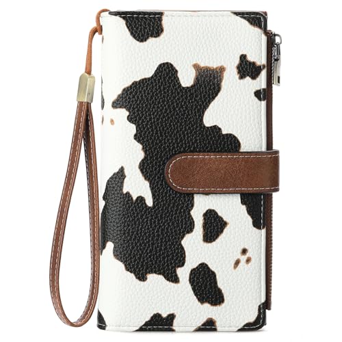 Image of GOIACII Large Wallet for Women Leather Wristlet Cow Print