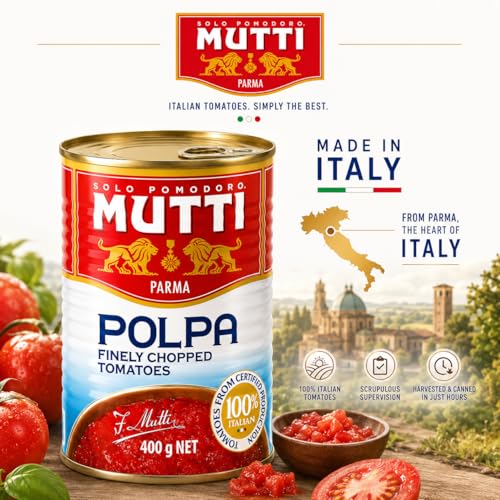 Image of Mutti Parma Polpa Finely Chopped Italian Tomatoes • Tomato Pulp for Pasta Sauce, Pizza, Soups & Stews, 14.11 oz ℮ 400 g
